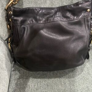 Coach Black Leather Hobo Shoulder Bag with Gold Hardware